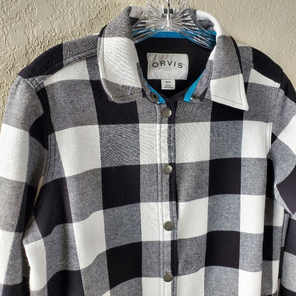 Orvis Fleece lined black & White plaid flannel
